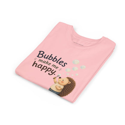Youth Tee — "Bubbles Make Me Happy" Hedgehog Bubble-Blowing Kids Shirt