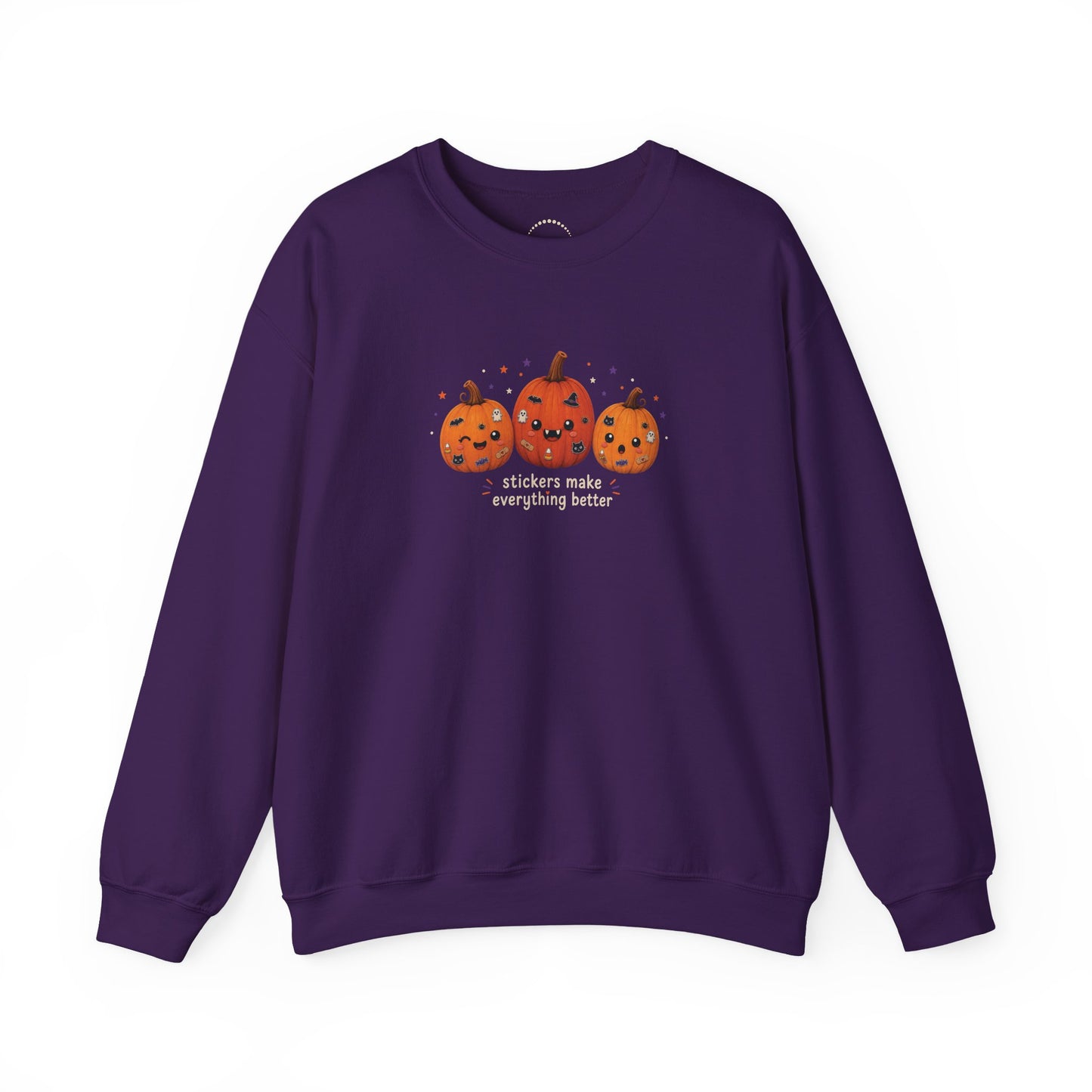 Pumpkin Trio Sweatshirt - 'Stickers Make Everything Better' Halloween Fun
