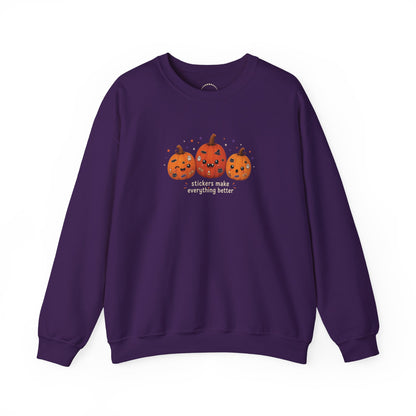 Pumpkin Trio Sweatshirt - 'Stickers Make Everything Better' Halloween Fun