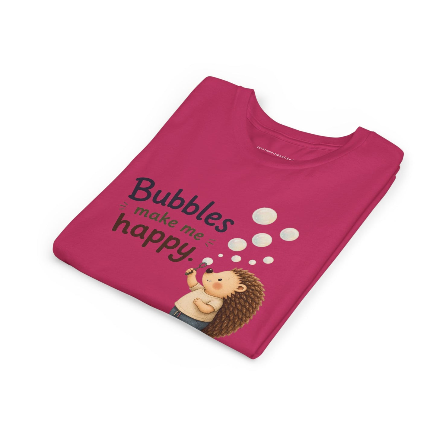 Youth Tee — "Bubbles Make Me Happy" Hedgehog Bubble-Blowing Kids Shirt