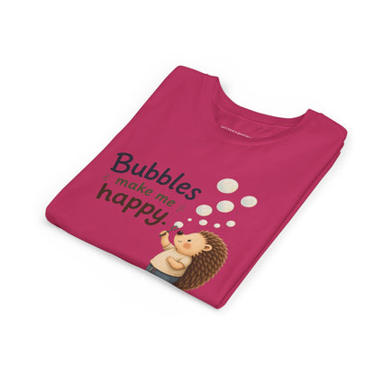 Youth Tee — "Bubbles Make Me Happy" Hedgehog Bubble-Blowing Kids Shirt