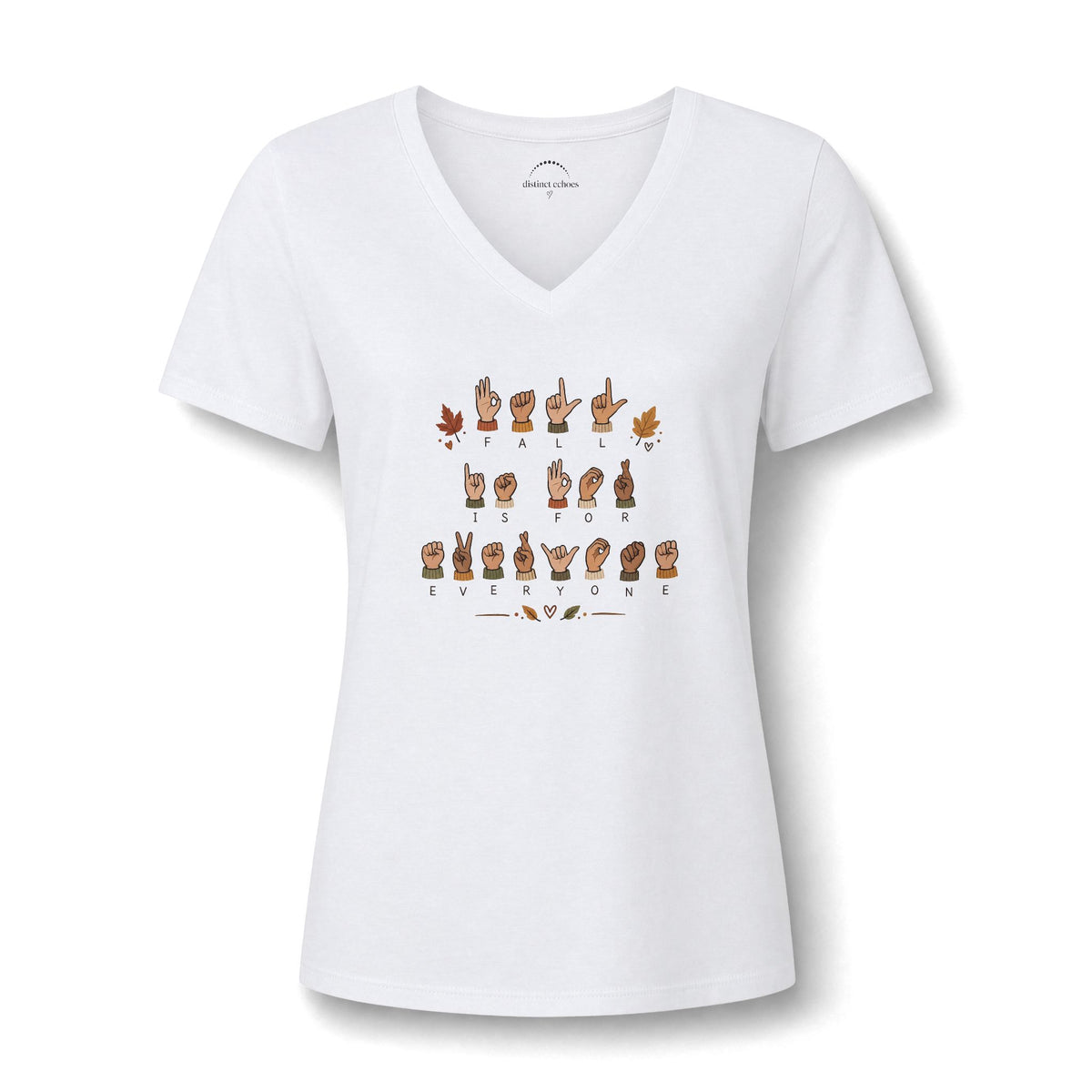 ASL Alphabet V-Neck Tee — Women's Sign Language Graphic T-Shirt  "Fall is for Everyone"