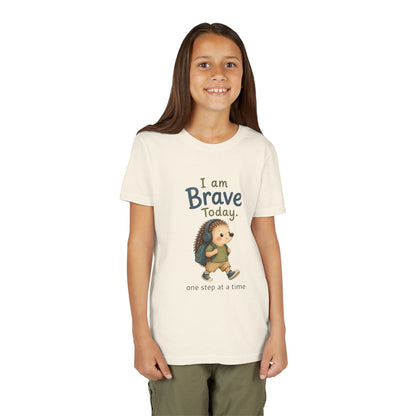 Youth Tee — "I Am Brave Today" Hedgehog Inspirational Kids Shirt