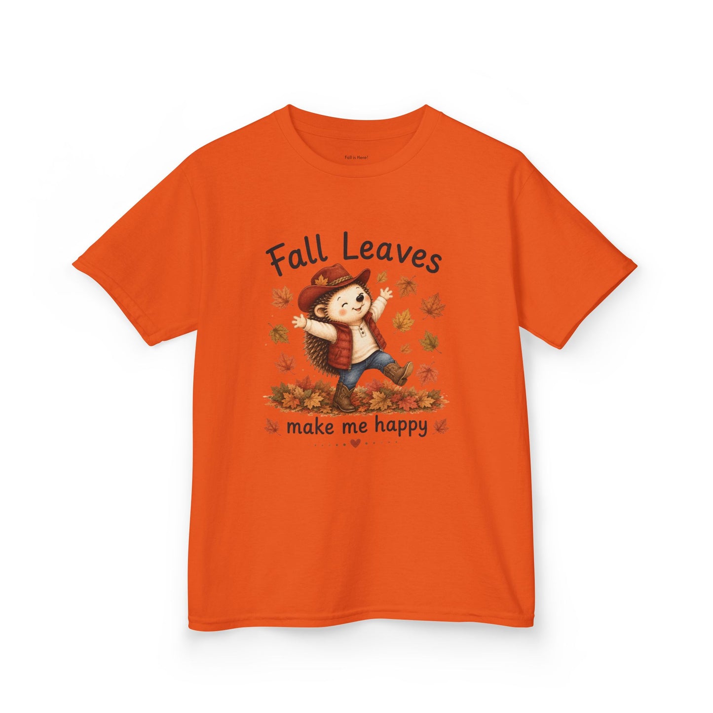 Kids T‑Shirt — 'Fall Leaves Make Me Happy' Cute Autumn Hedgehog Tee