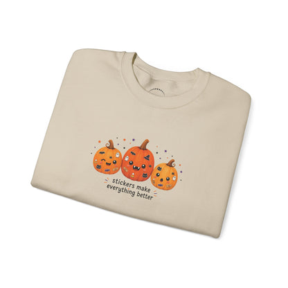 Pumpkin Trio Sweatshirt - 'Stickers Make Everything Better' Halloween Fun