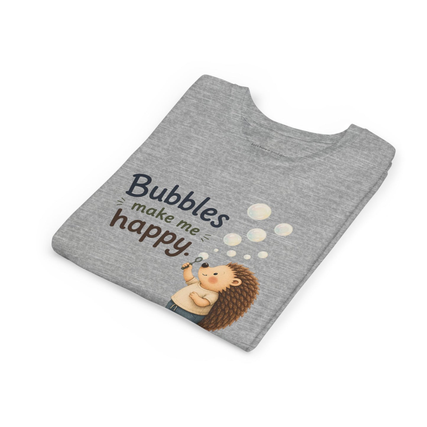 Youth Tee — "Bubbles Make Me Happy" Hedgehog Bubble-Blowing Kids Shirt