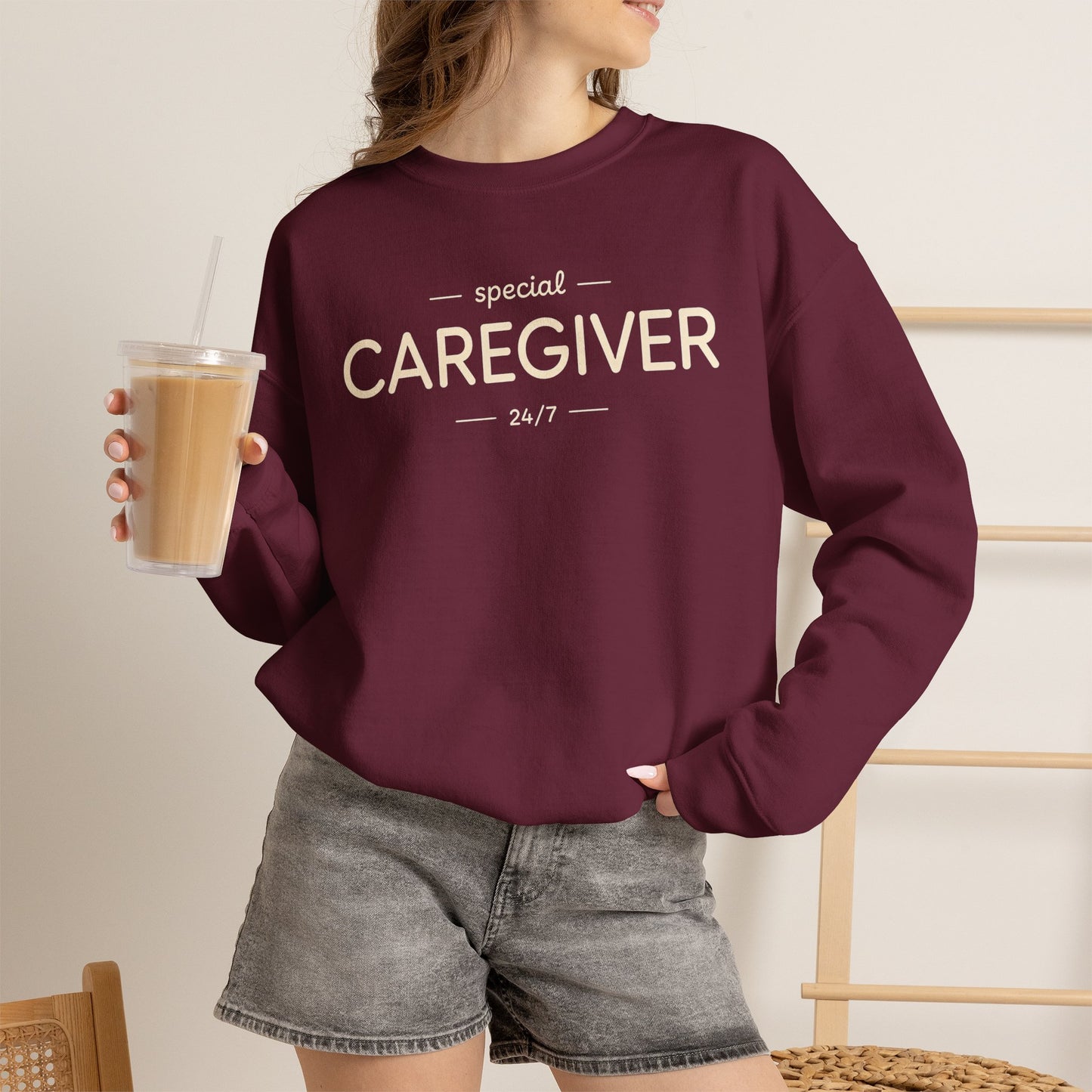 Caregiver Crewneck Sweatshirt — "Special Caregiver 24/7" Comfort Pullover