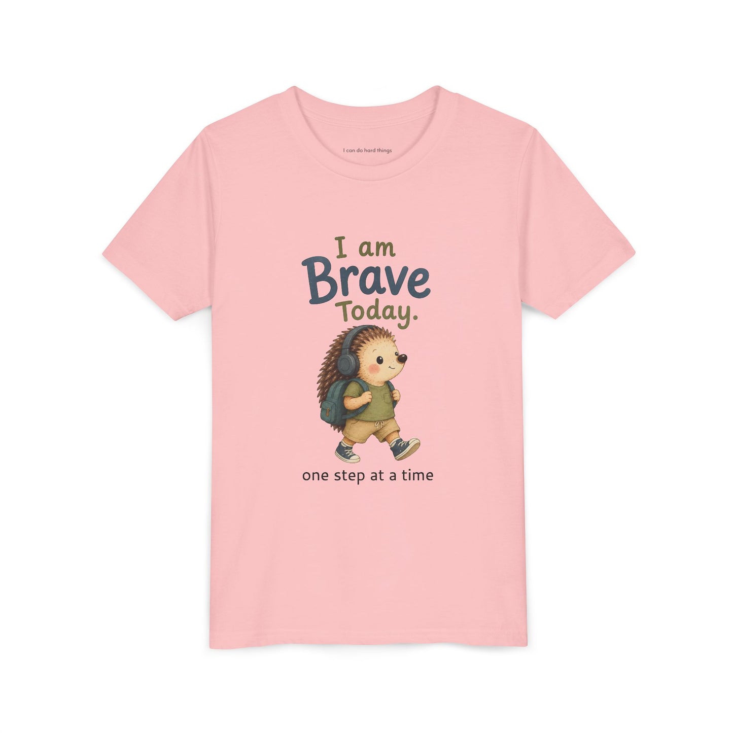 Youth Tee — "I Am Brave Today" Hedgehog Inspirational Kids Shirt