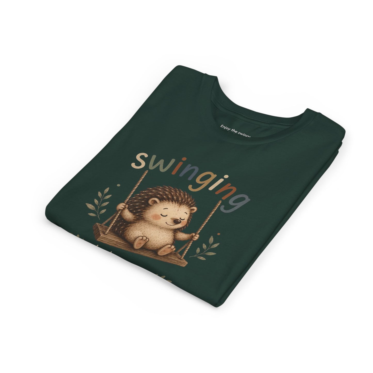 Hedgehog Swing Youth Tee – “Swinging Helps Me Think” Cute Kids Graphic T-Shirt