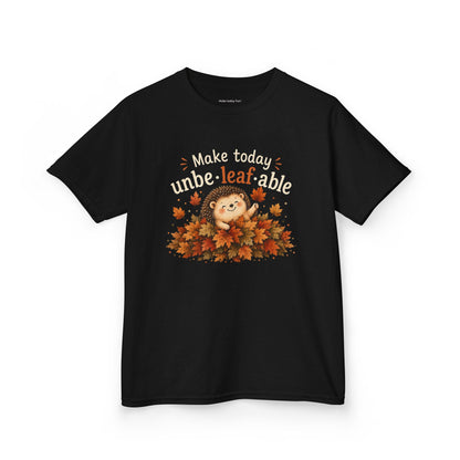 Youth Tee – "Make Today Unbe-leaf-able" Fall Hedgehog tshirt