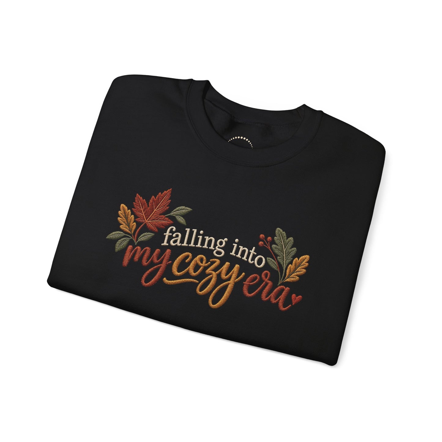 'Falling Into My Cozy Era' -Faux-Embroidery Sensory Friendly Autumn Sweatshirt