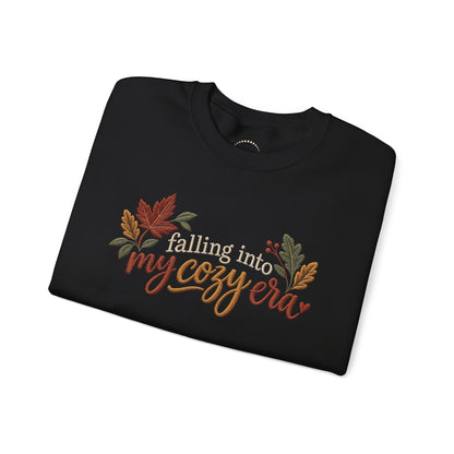 'Falling Into My Cozy Era' -Faux-Embroidery Sensory Friendly Autumn Sweatshirt
